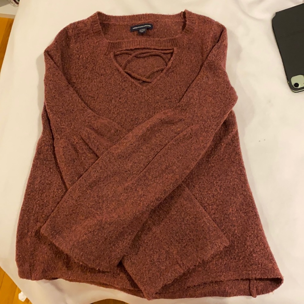 Crew neck triangle cut maroon sweater, American eagle xs